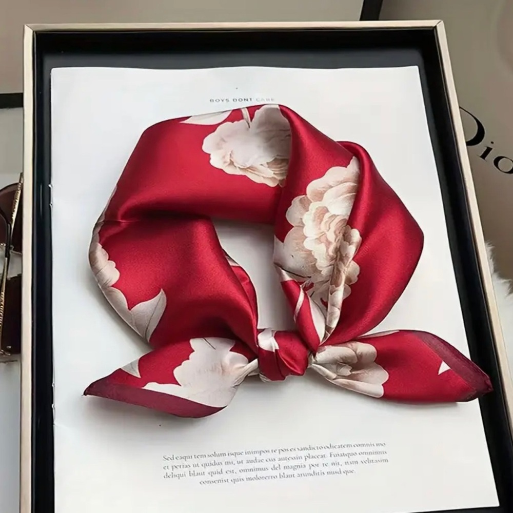 Elegant Red Floral Silk Scarf